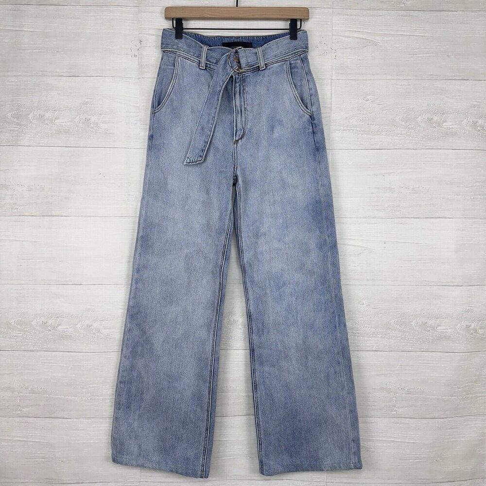 Joe's Jeans Women 27 The Belted Wide Leg Jeans Blue Light Wash Dyed High Rise